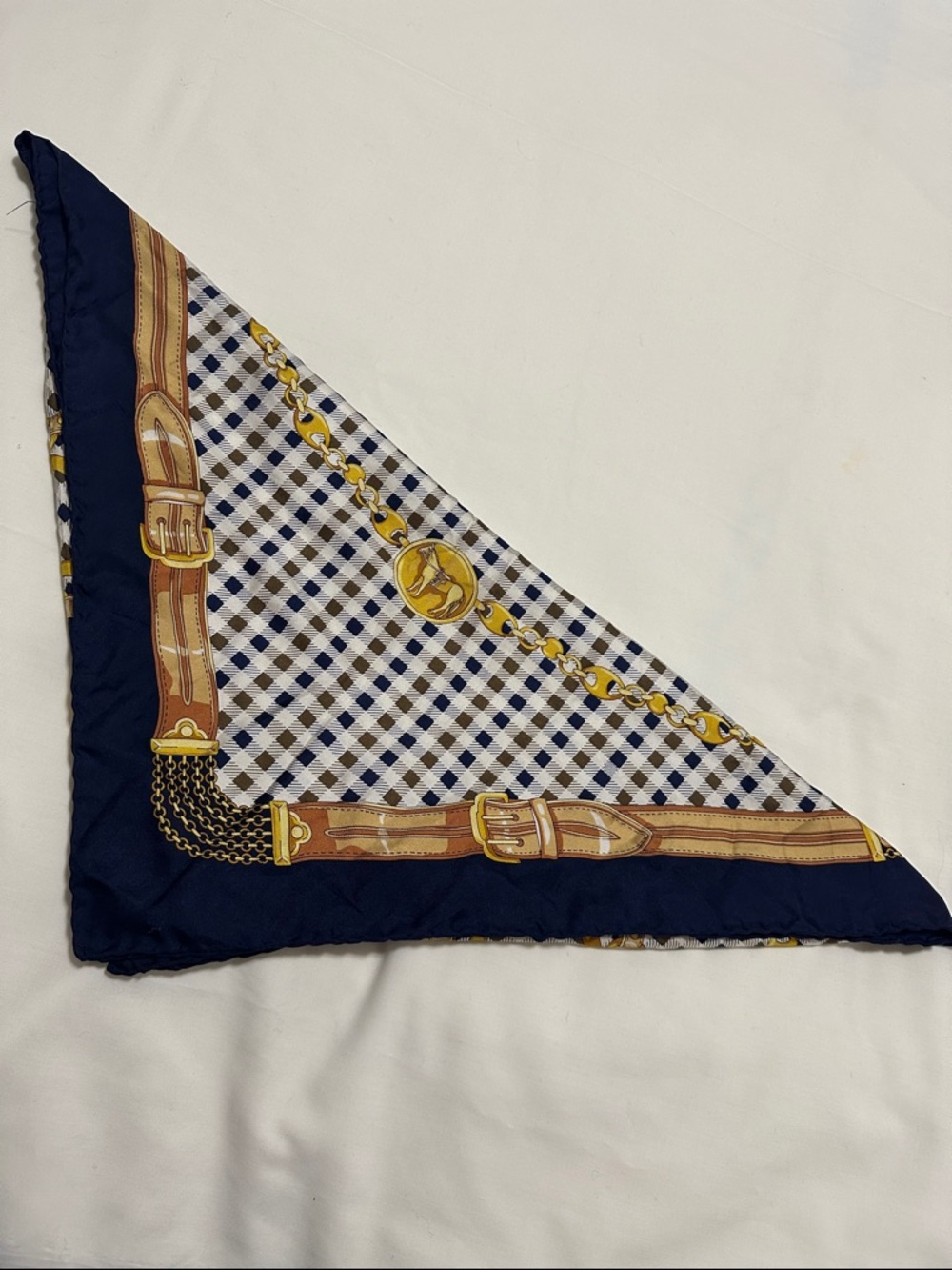 Aquascutum London Navy and Gold Equestrian Print Silk Scarf - Picture 6 of 6